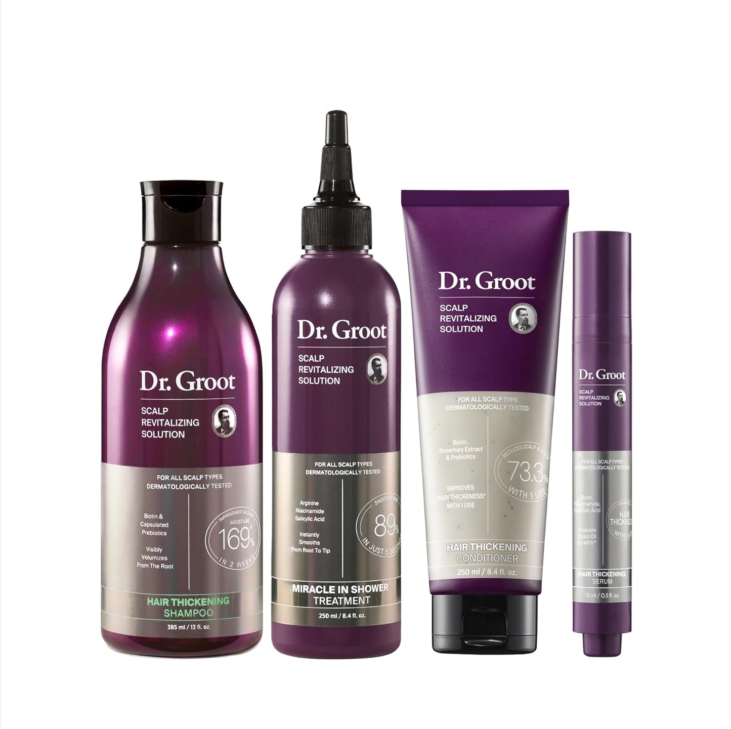 Juego de sérum, champú, acondicionador y tratamiento para el cuero cabelludo Dr. Groot Thickening para la caída del cabello